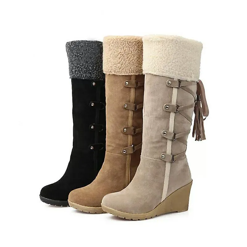 2021 Botas de nieve Zapatos de invierno para mujer Zapatos de algodón cálidos Botas altas de invierno frío Botas altas de cuña p