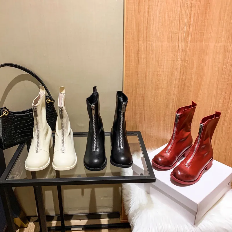 2023 nuevos botines de cuero de la serie p2 con cremallera frontal del Emperador fantasma de piel de oveja, botas Martin, botas 