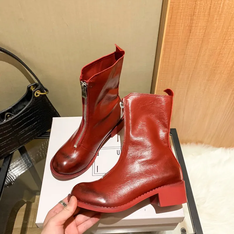 2023 nuevos botines de cuero de la serie p2 con cremallera frontal del Emperador fantasma de piel de oveja, botas Martin, botas 