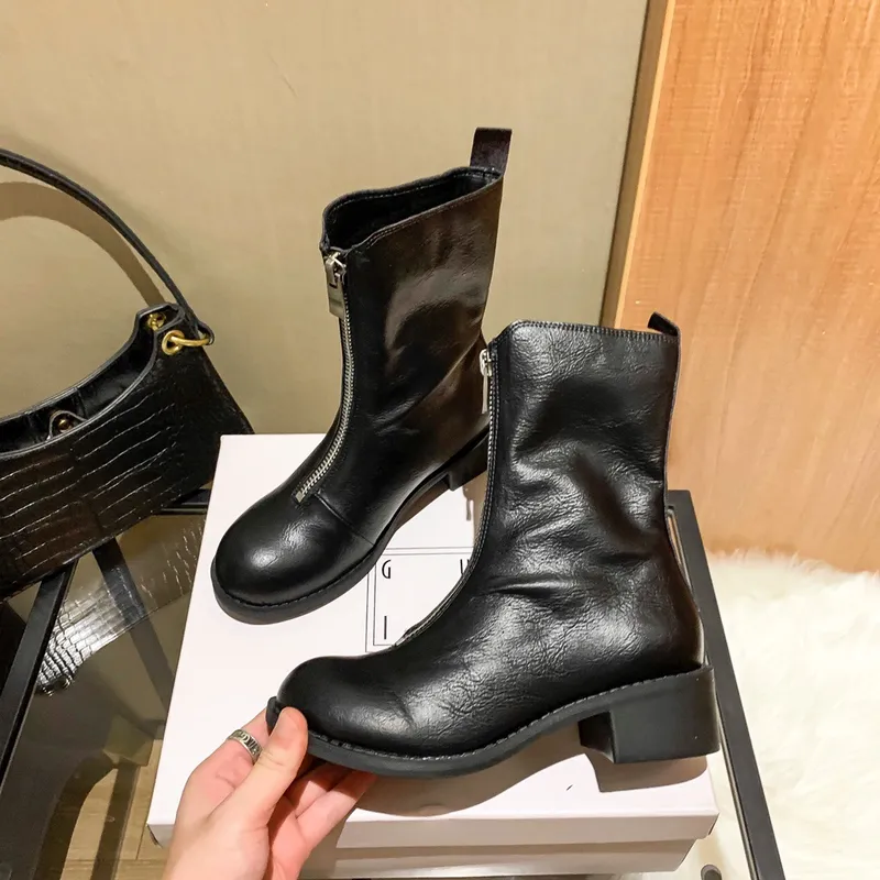 2023 nuevos botines de cuero de la serie p2 con cremallera frontal del Emperador fantasma de piel de oveja, botas Martin, botas 