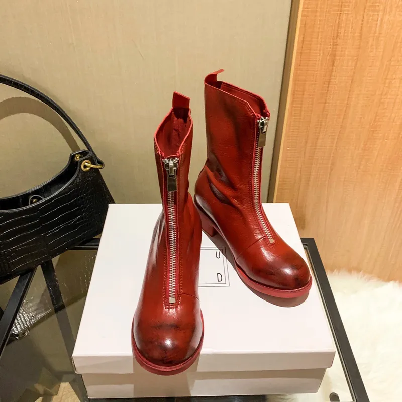 2023 nuevos botines de cuero de la serie p2 con cremallera frontal del Emperador fantasma de piel de oveja, botas Martin, botas 