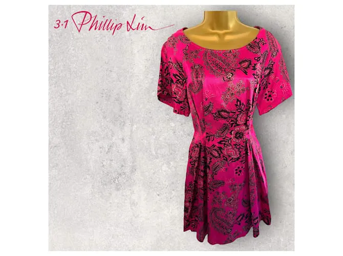 3.1 Phillip Lim 3.1 Vestido entallado y con vuelo de brocado rosa cereza vintage de Phillip Lim Reino Unido 12 US 8 UE 40 