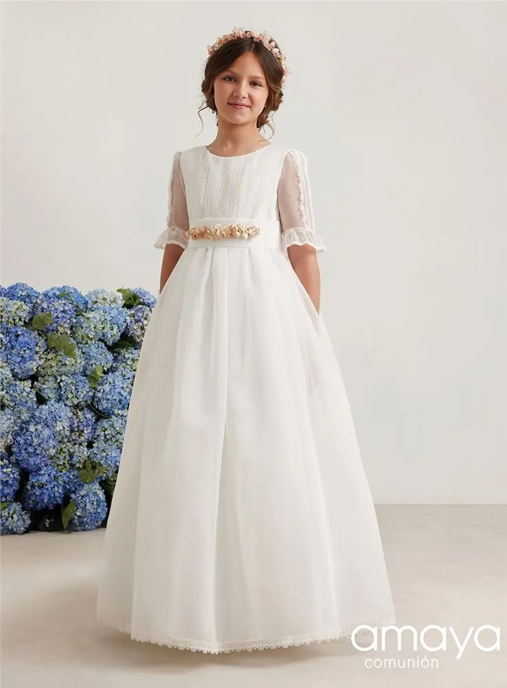 587001MDVESTIDO M CODO ORGANZA Y LINO