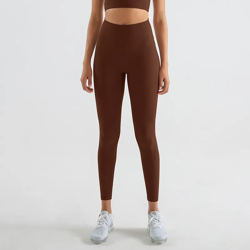 AL0LULU pantalones de Yoga legging con bolsillos mallas de cintura alta mujeres deportes correr entrenamiento Fitness Jogger pan