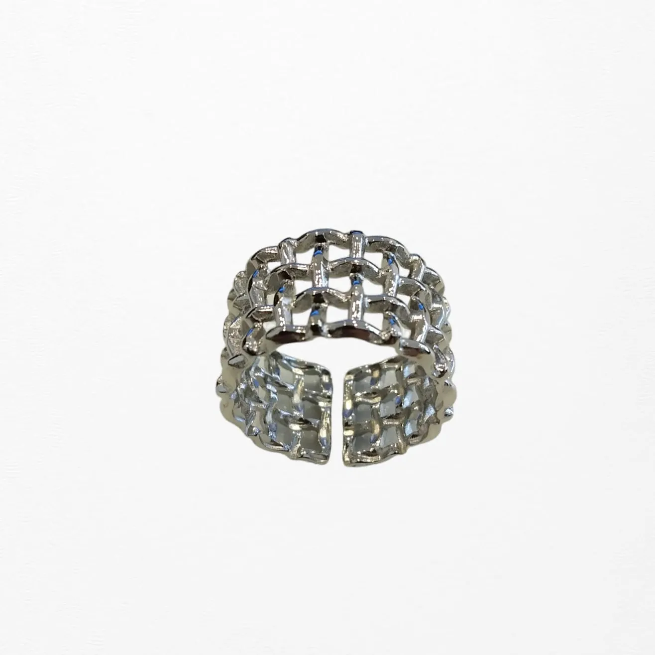 ANILLO ACERO CUADROS PLATEADO