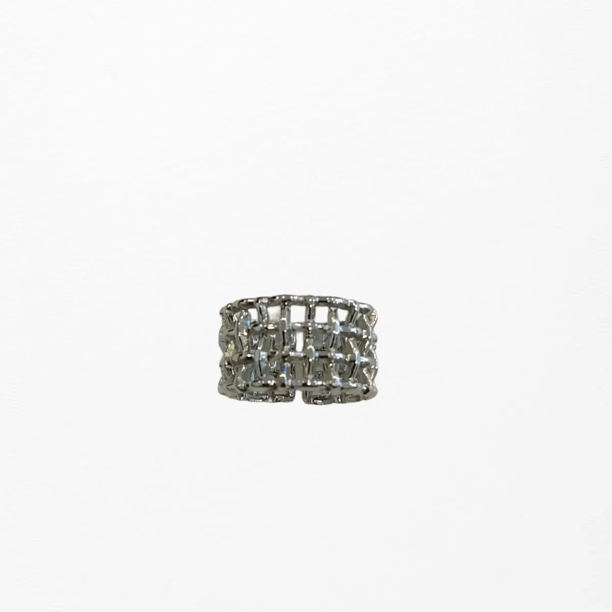 ANILLO ACERO CUADROS PLATEADO