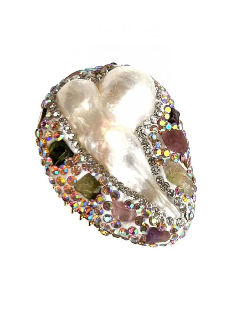 ANILLOS GRANDES DE PERLA BARROCA DECORADA CON PEDRERIA