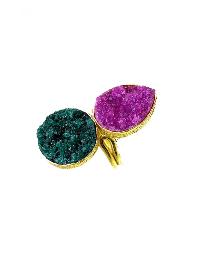 ANILLOS MUJER GRANDES DUO DE PIEDRAS DRUSAS NATURALES