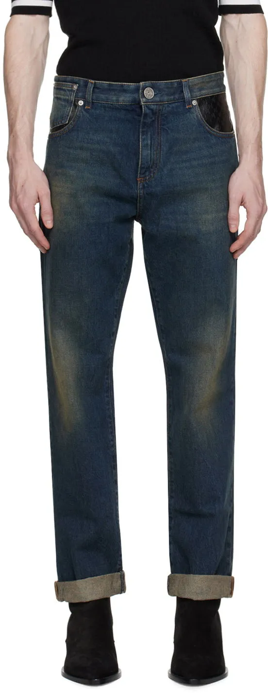 Balmain Leather Pocket Jeans