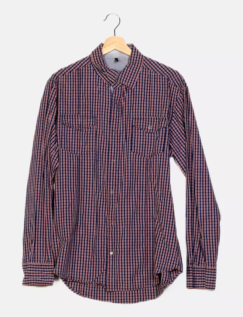 Benetton Camisa cuadros tricolor
