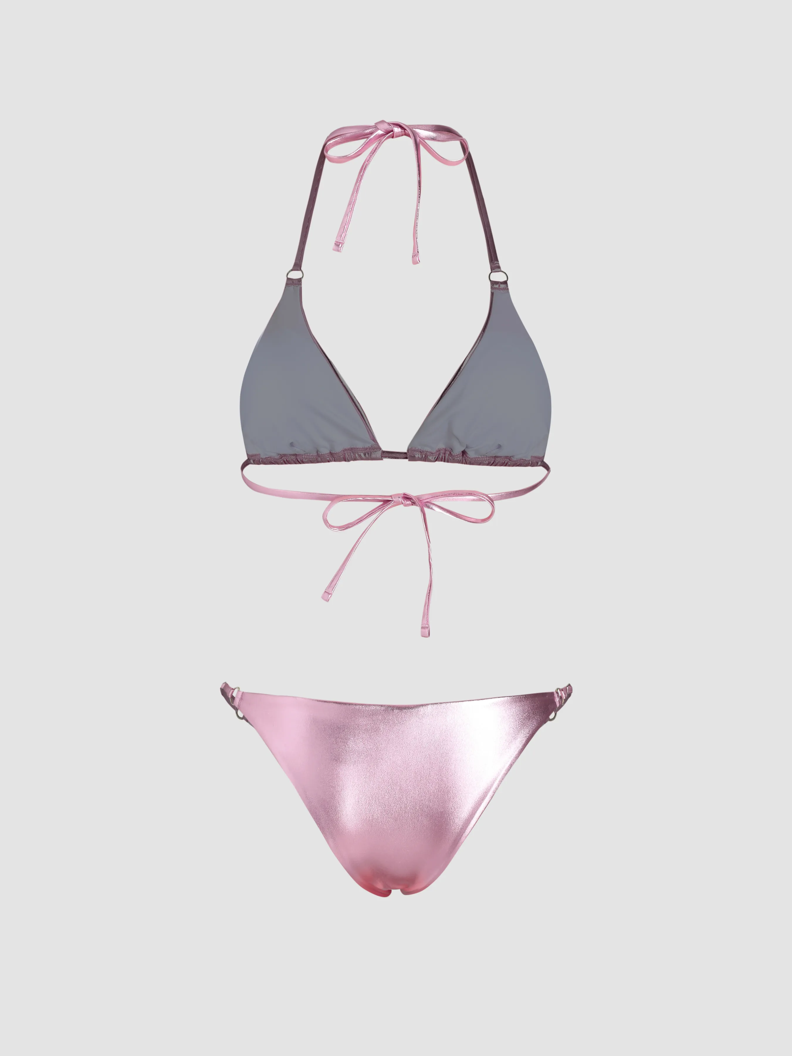  Bikini Traje de Baño de Triángulo Metálico de Cuero Falso