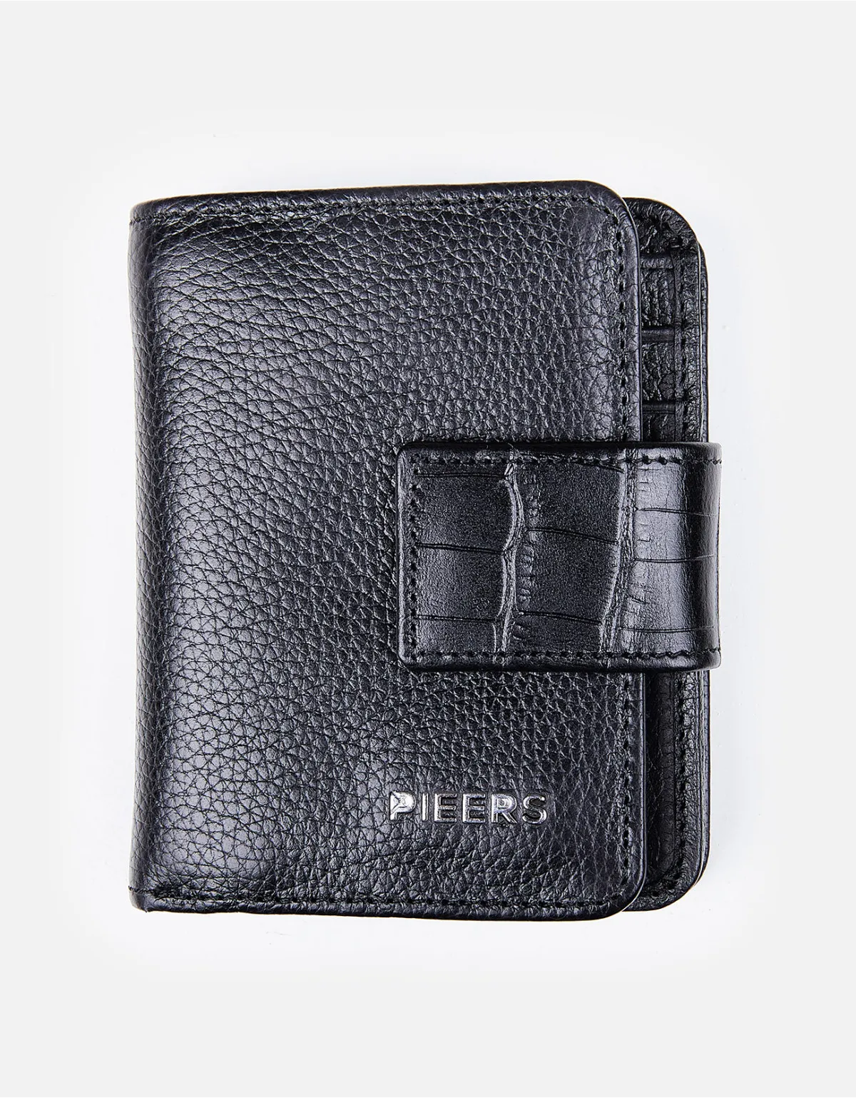 Billetera de cuero negro para mujer