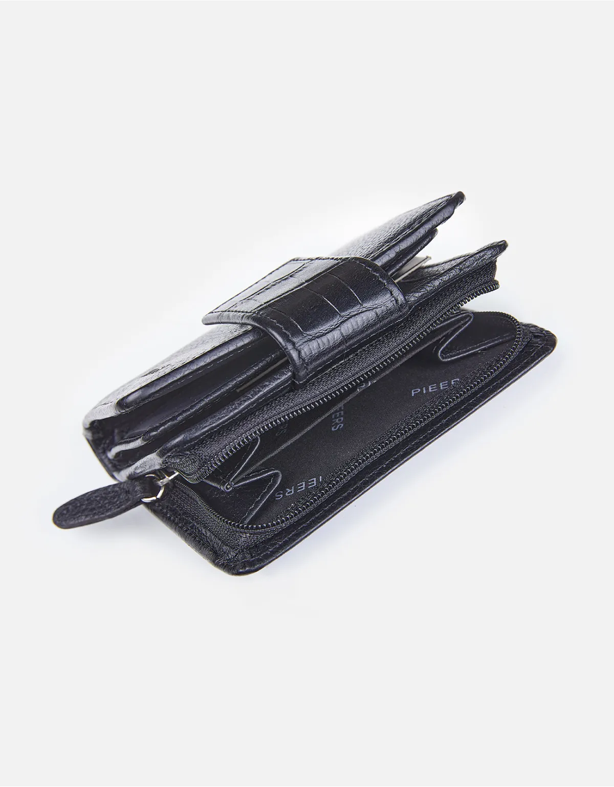 Billetera de cuero negro para mujer