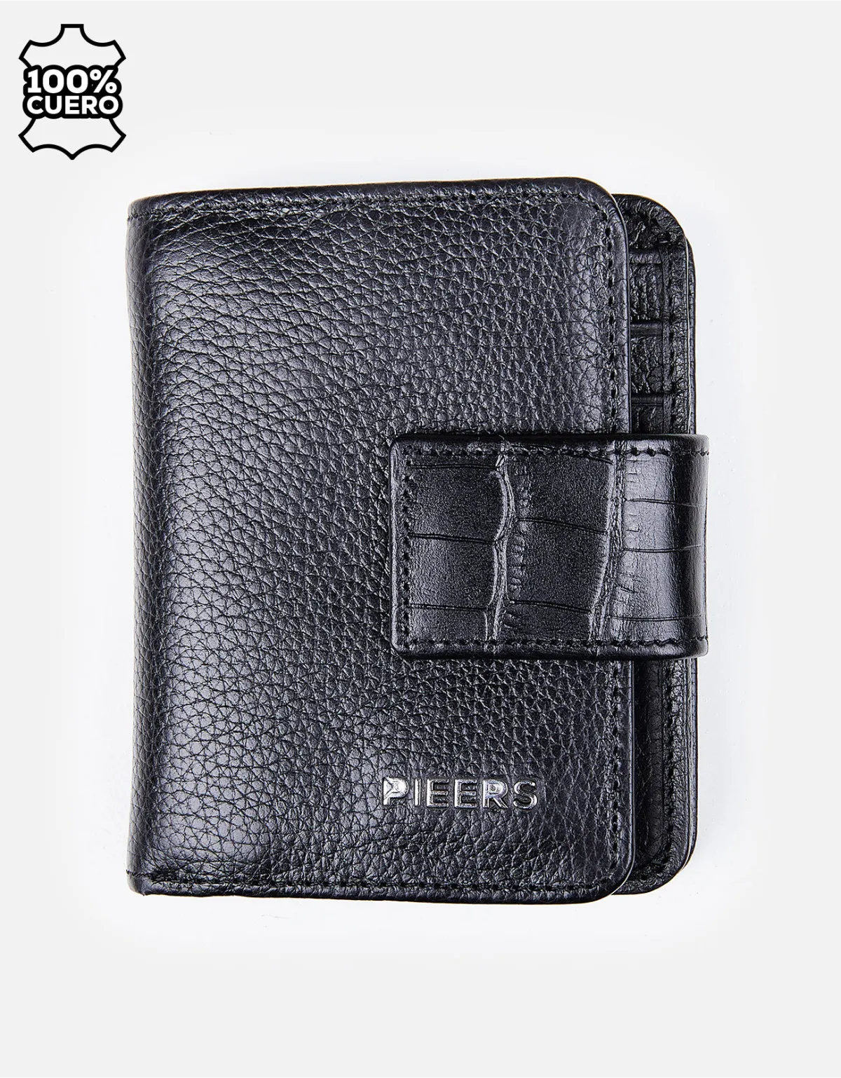 Billetera de cuero negro para mujer
