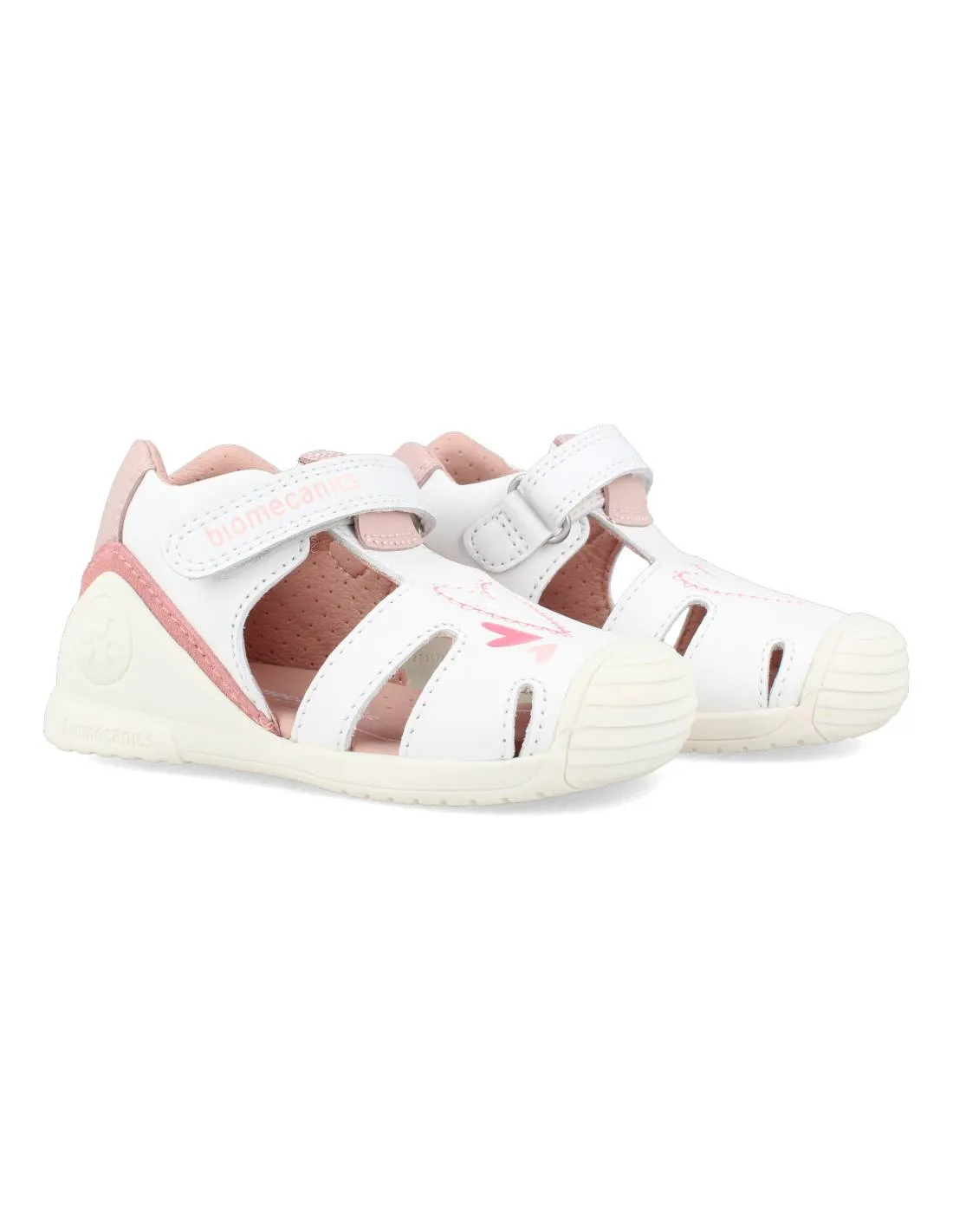 BIOMECANICS  SANDALIA DE PIEL TIRAS CORAZONES BLANCO
