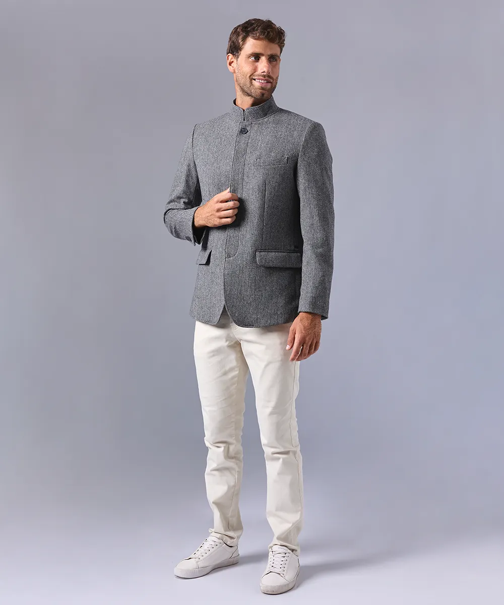 BLAZER LANA CUELLO NERU BOTONES OCULTO GRIS OI24