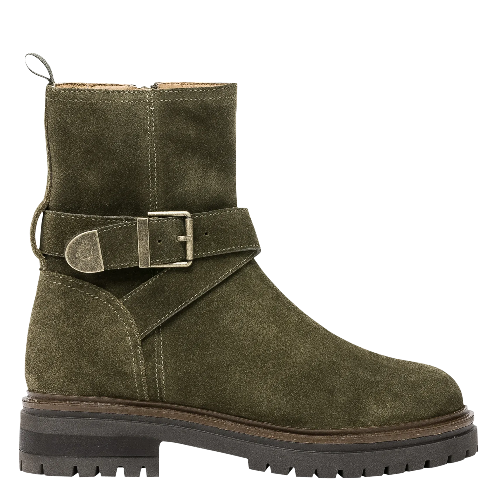 BOCAGE SONNIE  BOTINES DE CUERO ATERCIOPELADO CON SUELA DENTADA EN VERDE