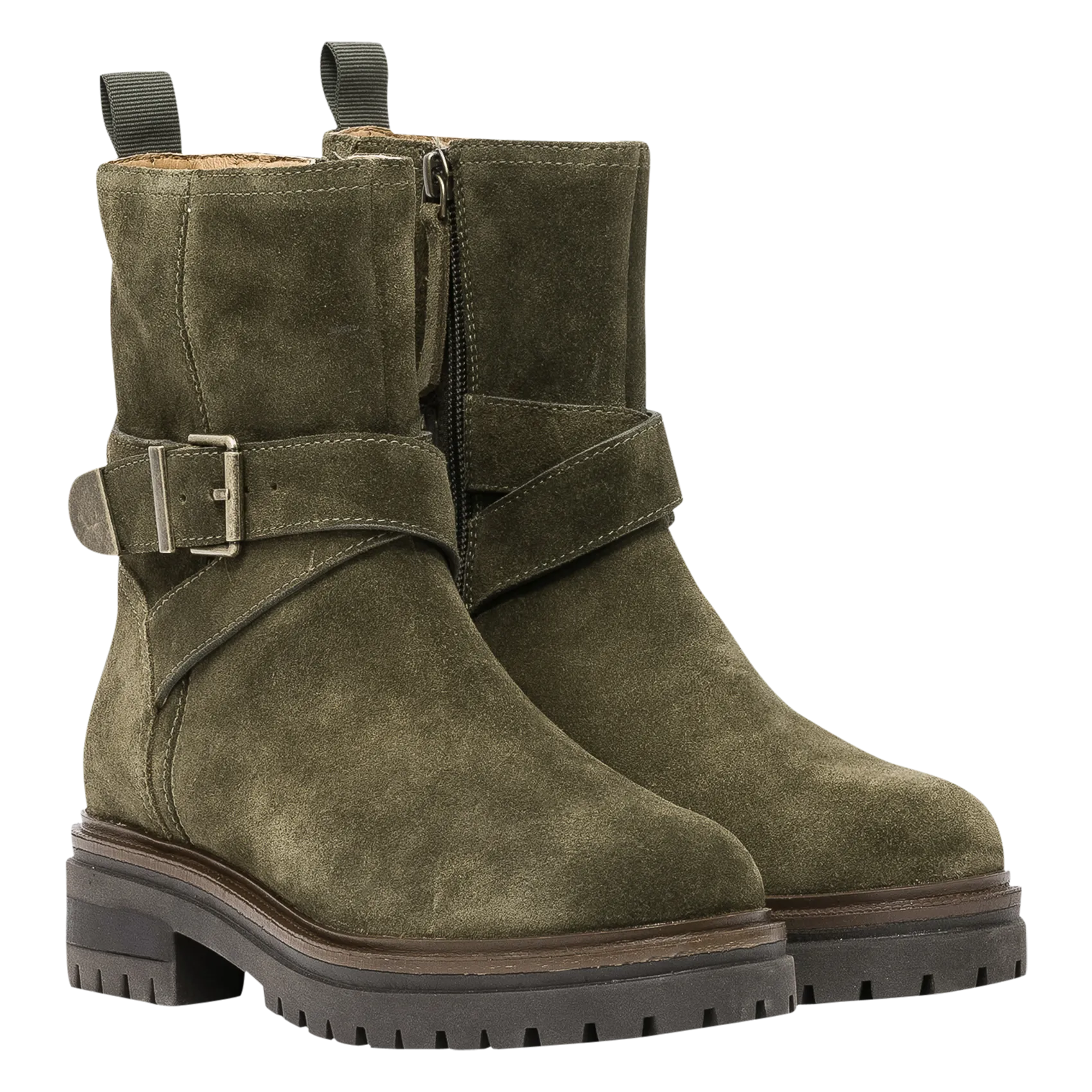 BOCAGE SONNIE  BOTINES DE CUERO ATERCIOPELADO CON SUELA DENTADA EN VERDE