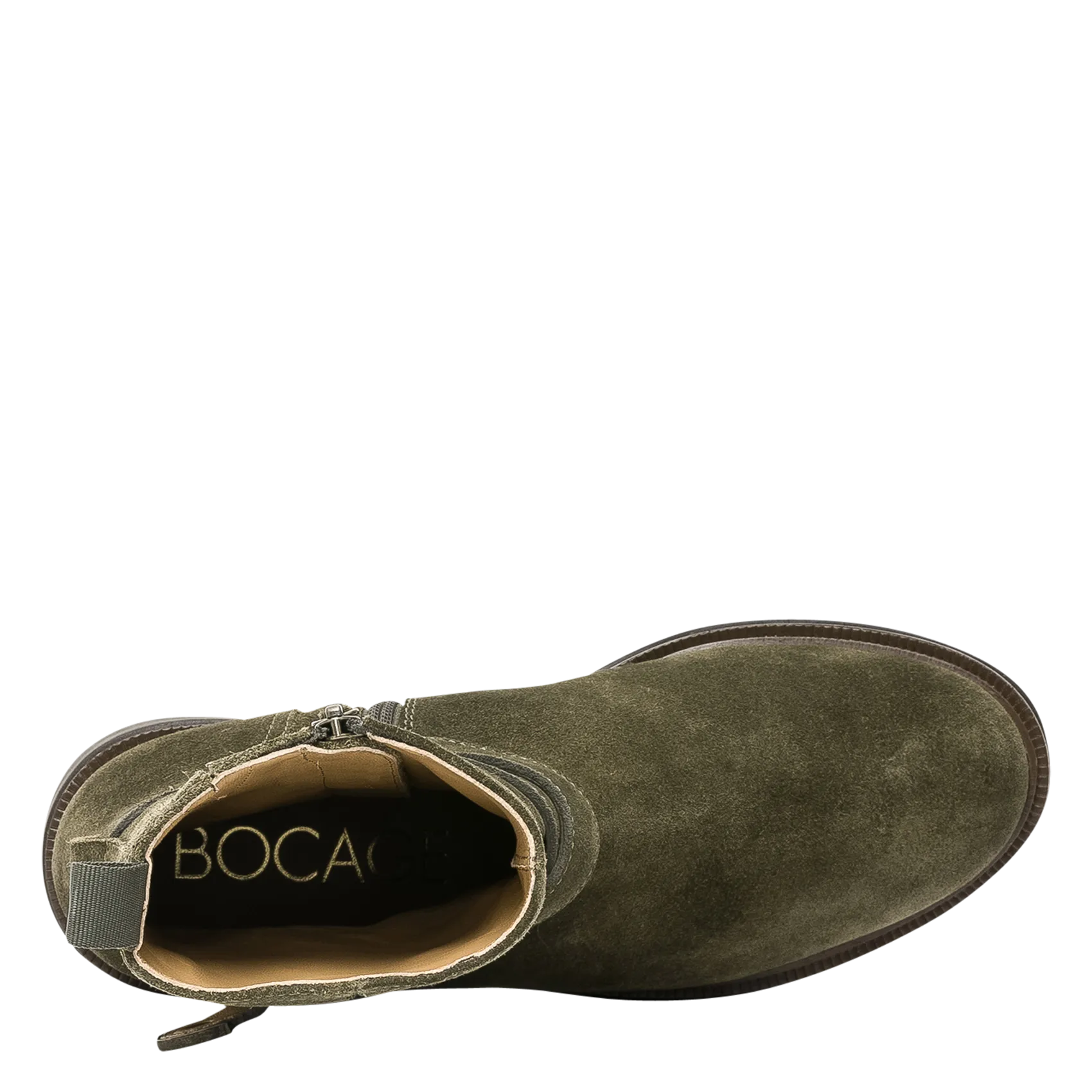BOCAGE SONNIE  BOTINES DE CUERO ATERCIOPELADO CON SUELA DENTADA EN VERDE