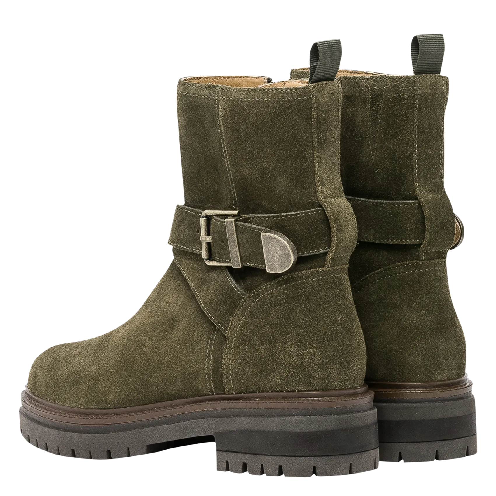 BOCAGE SONNIE  BOTINES DE CUERO ATERCIOPELADO CON SUELA DENTADA EN VERDE