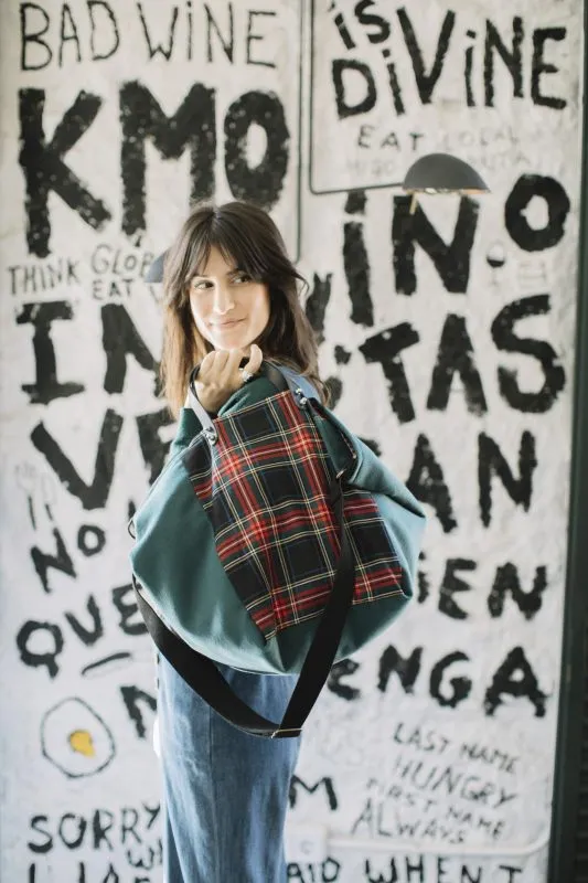 BOLSO DE LANA  ESTAMPADO ESCOCéS Y LANA VERDE TARTáN