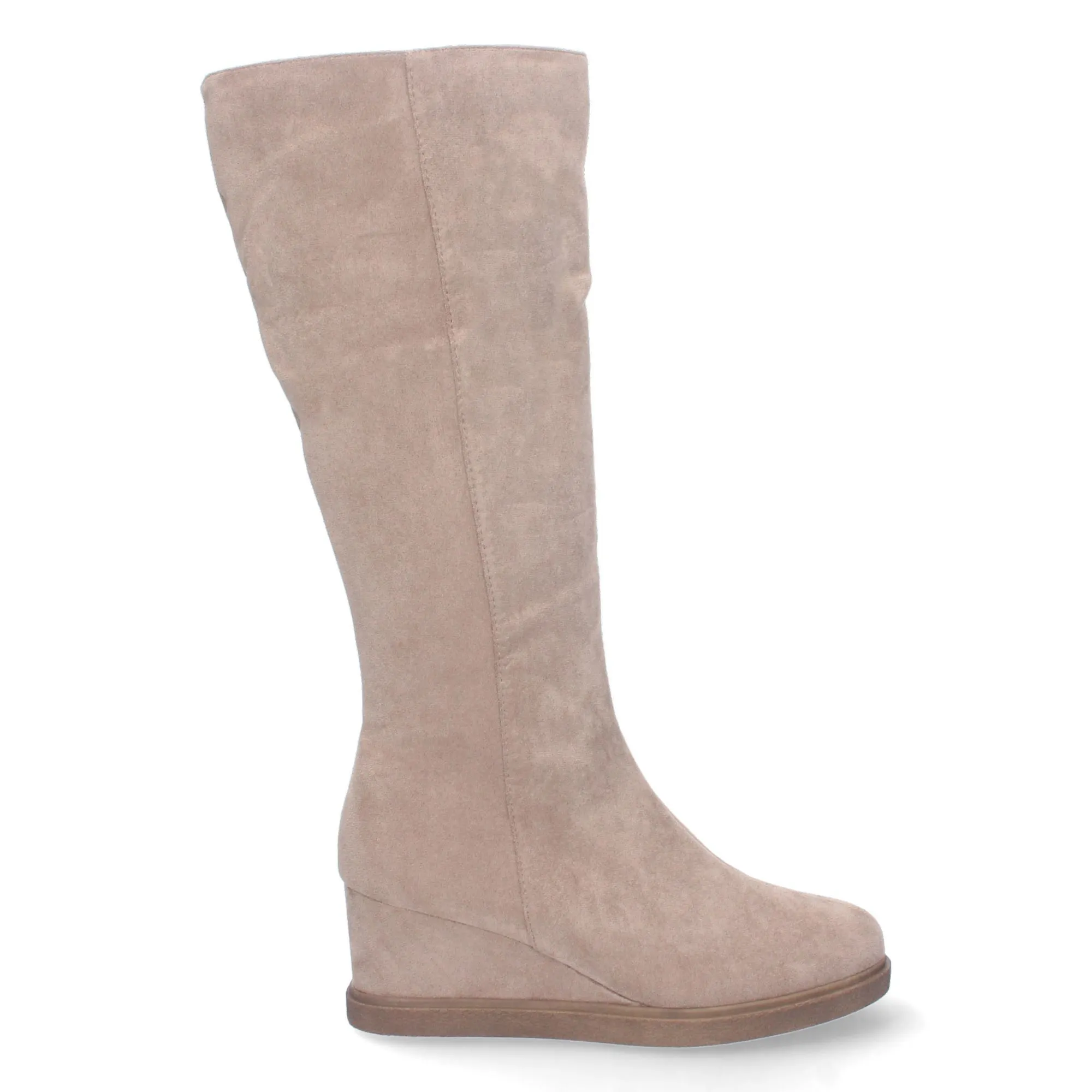 Botas altas de cuña punta redonda y cremallera mujer color gris