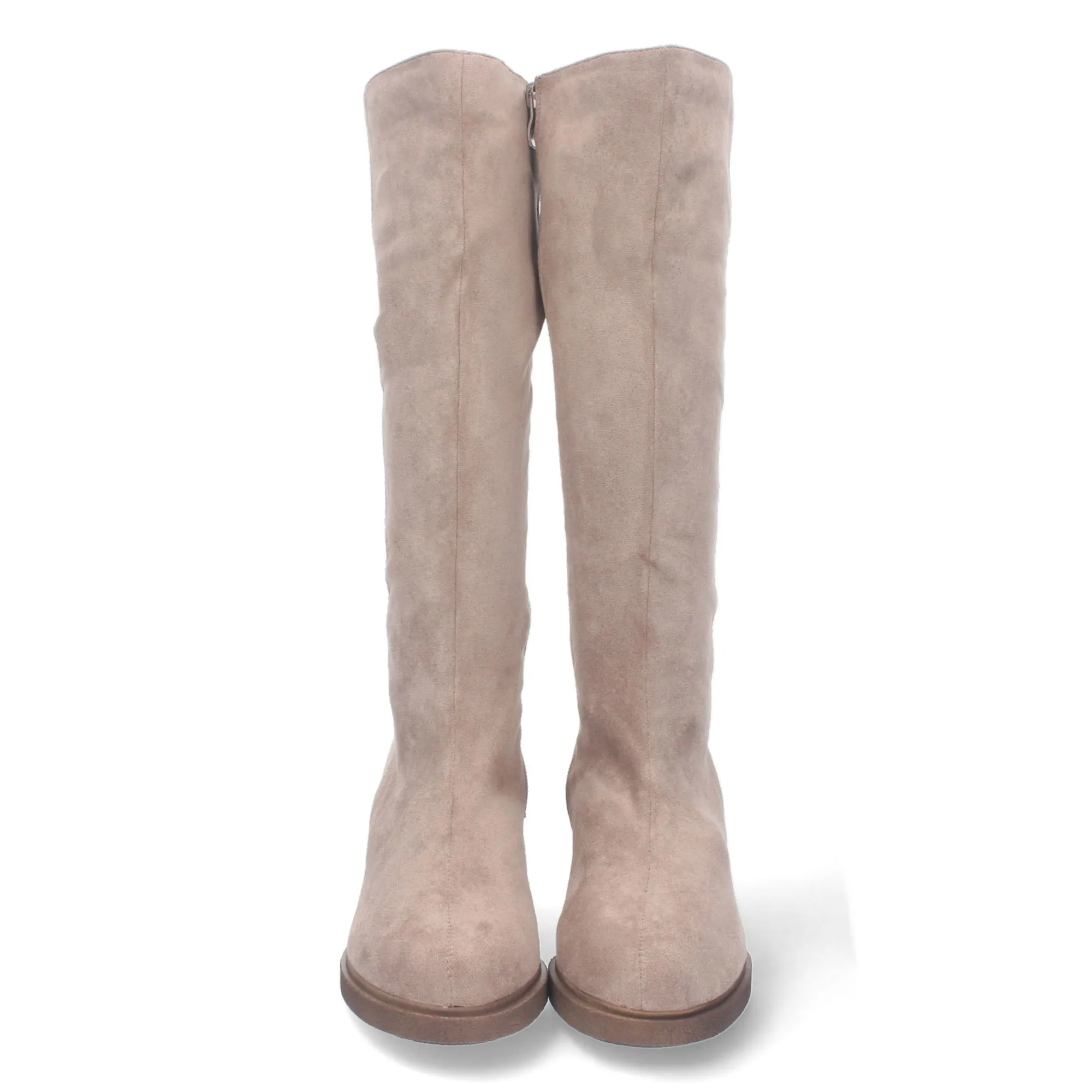 Botas altas de cuña punta redonda y cremallera mujer color gris