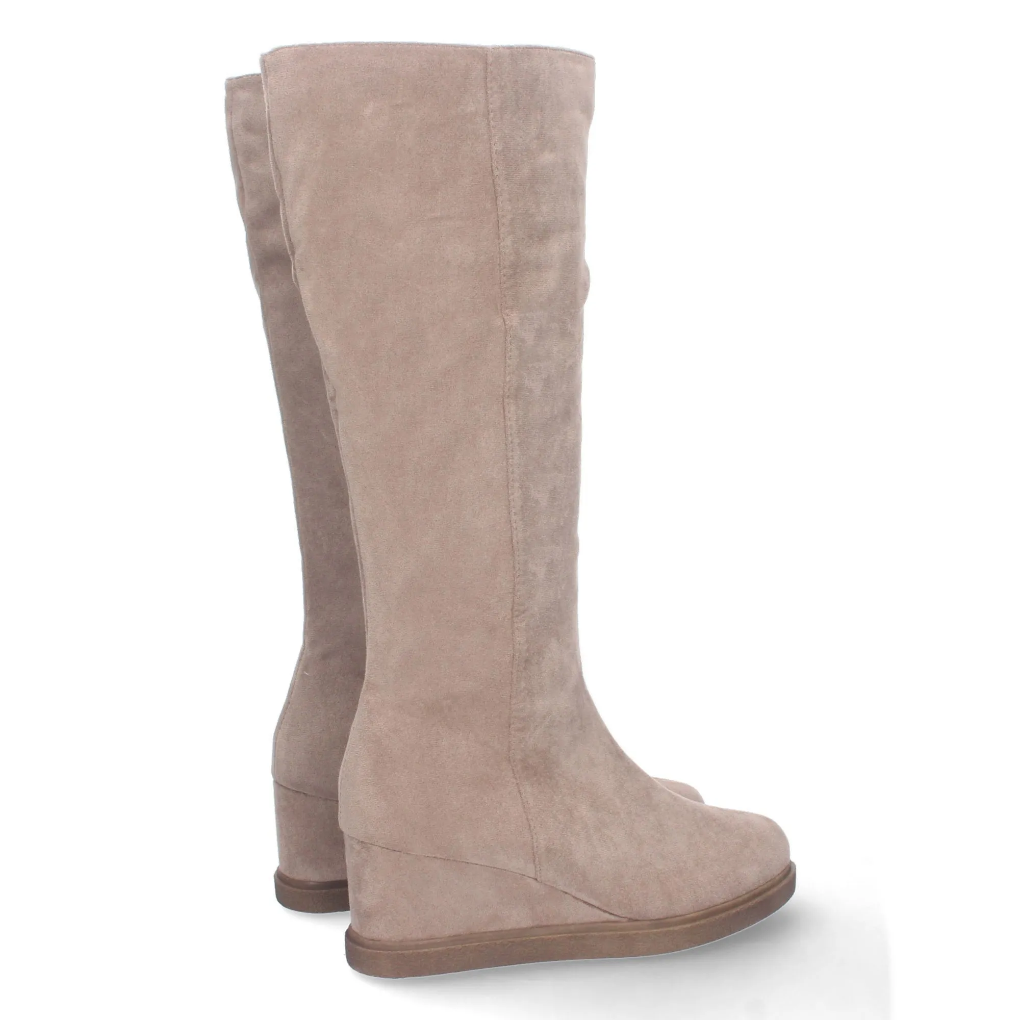 Botas altas de cuña punta redonda y cremallera mujer color gris