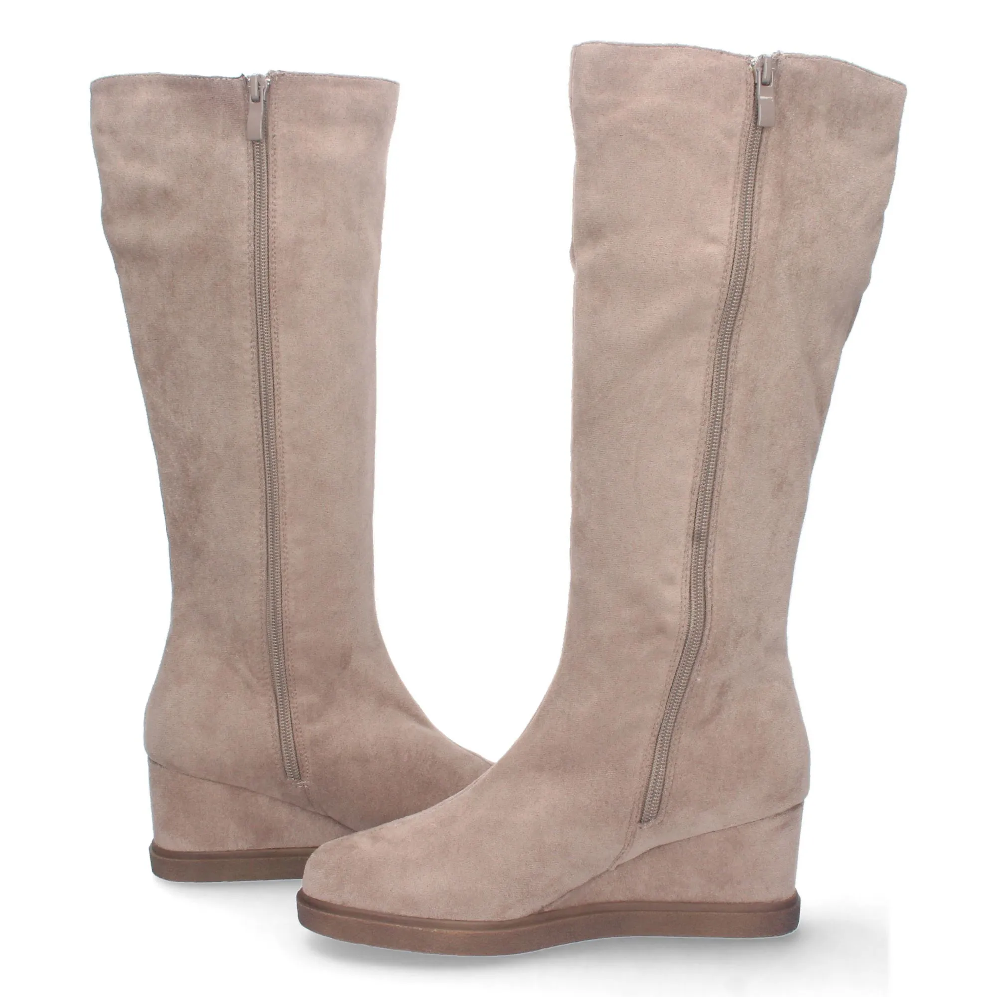 Botas altas de cuña punta redonda y cremallera mujer color gris