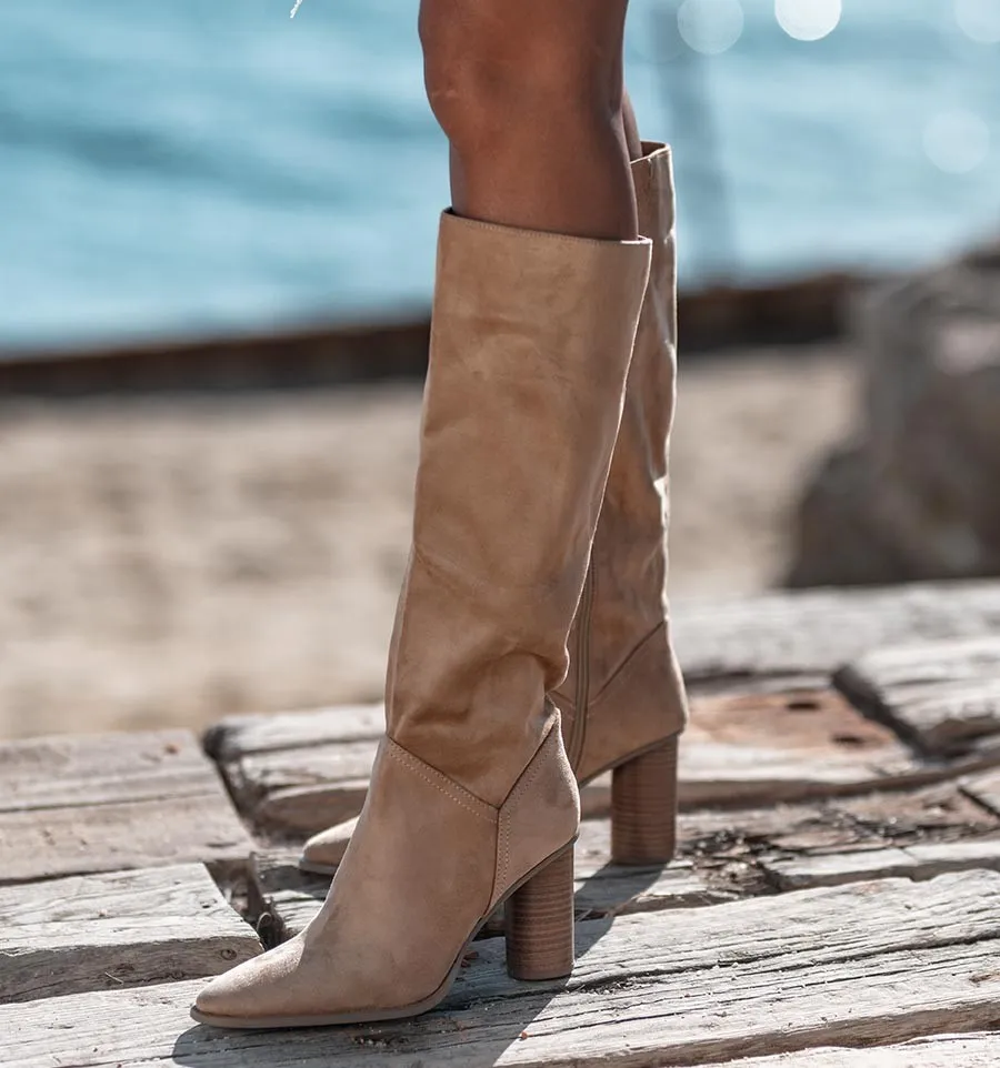 Botas altas marrón claro con tacón redondo Miranda