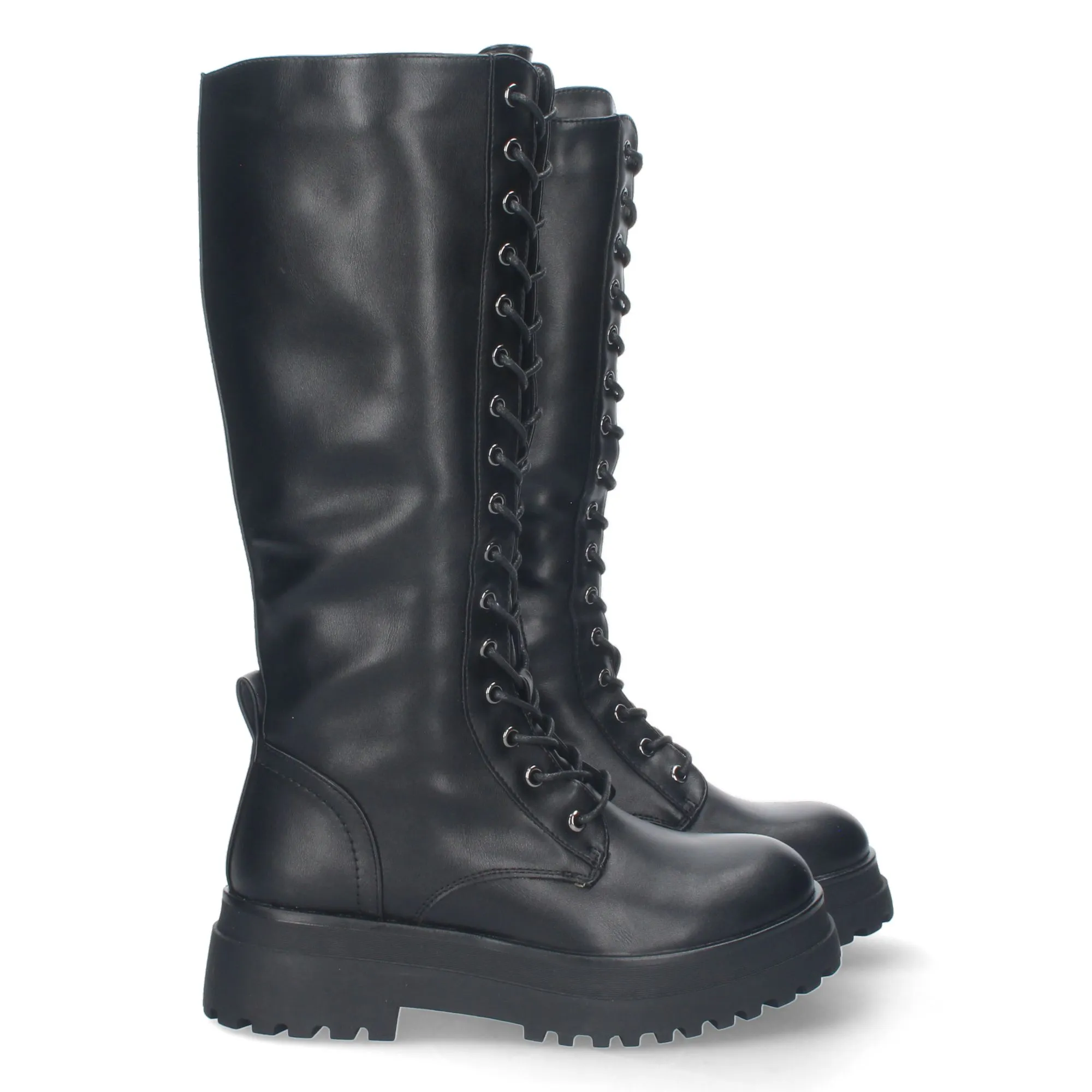 BOTAS ALTAS NEGRAS CóMODAS LAZOS Y CREMALLERA SUELA TRACK MUJER H200