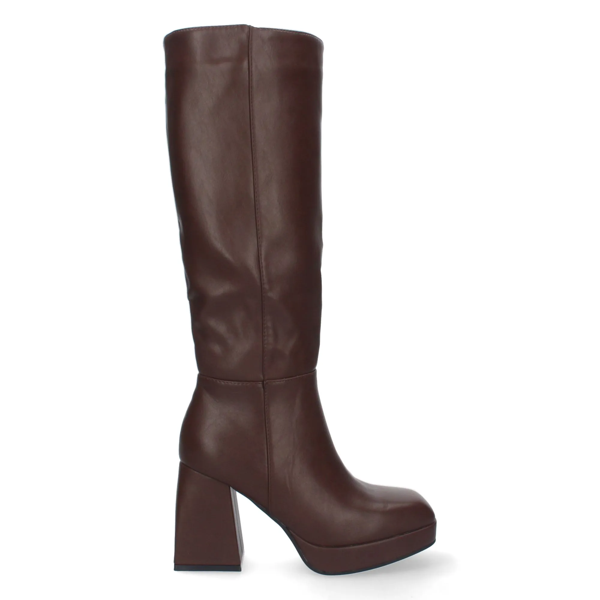 Botas altas tacon ancho y mini plataforma para mujer color marron