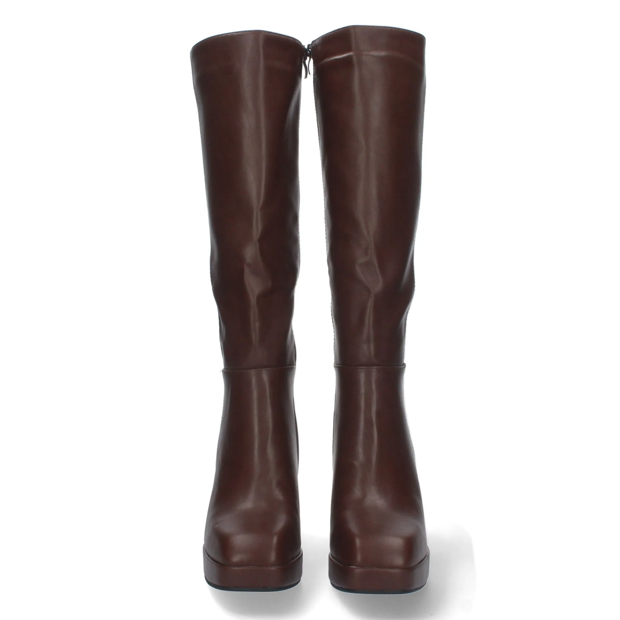 Botas altas tacon ancho y mini plataforma para mujer color marron
