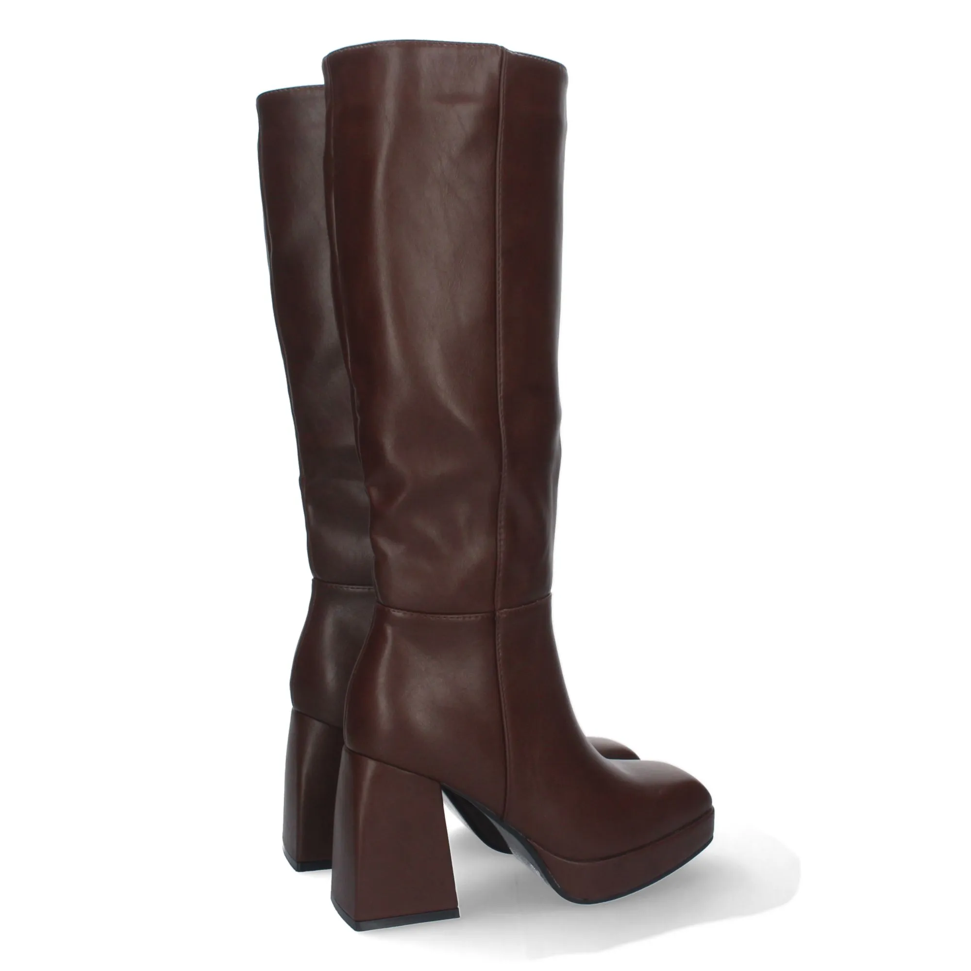 Botas altas tacon ancho y mini plataforma para mujer color marron