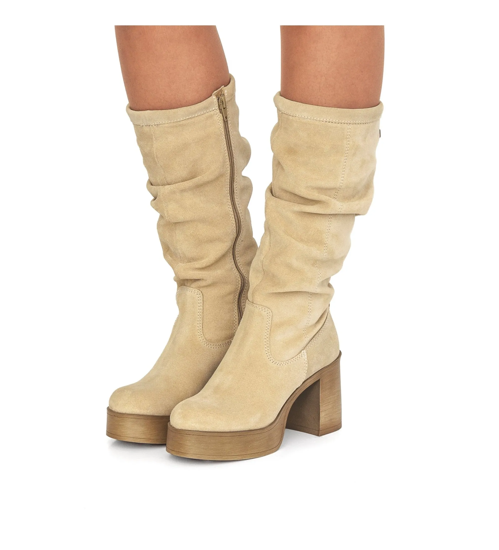 BOTAS DE PIEL SIXTIES BEIGE ALTURA TACóN 8CM