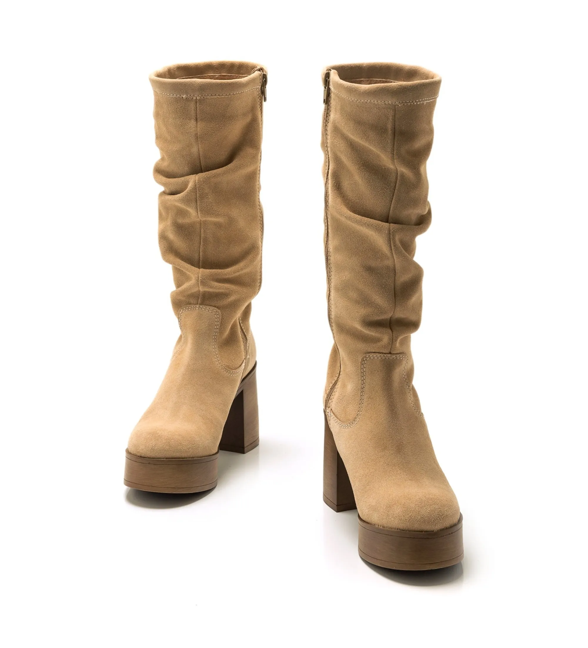 BOTAS DE PIEL SIXTIES BEIGE ALTURA TACóN 8CM