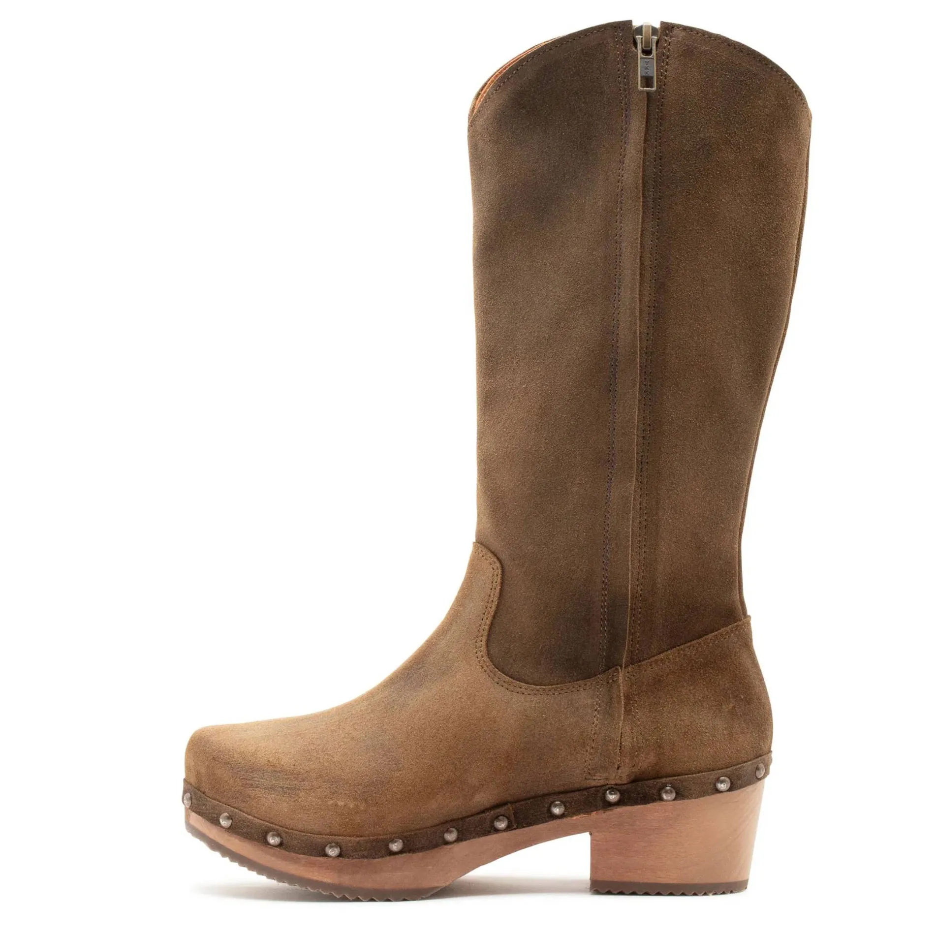 Botas XUZ Altas com Salto e Folhos Castanhas 30076