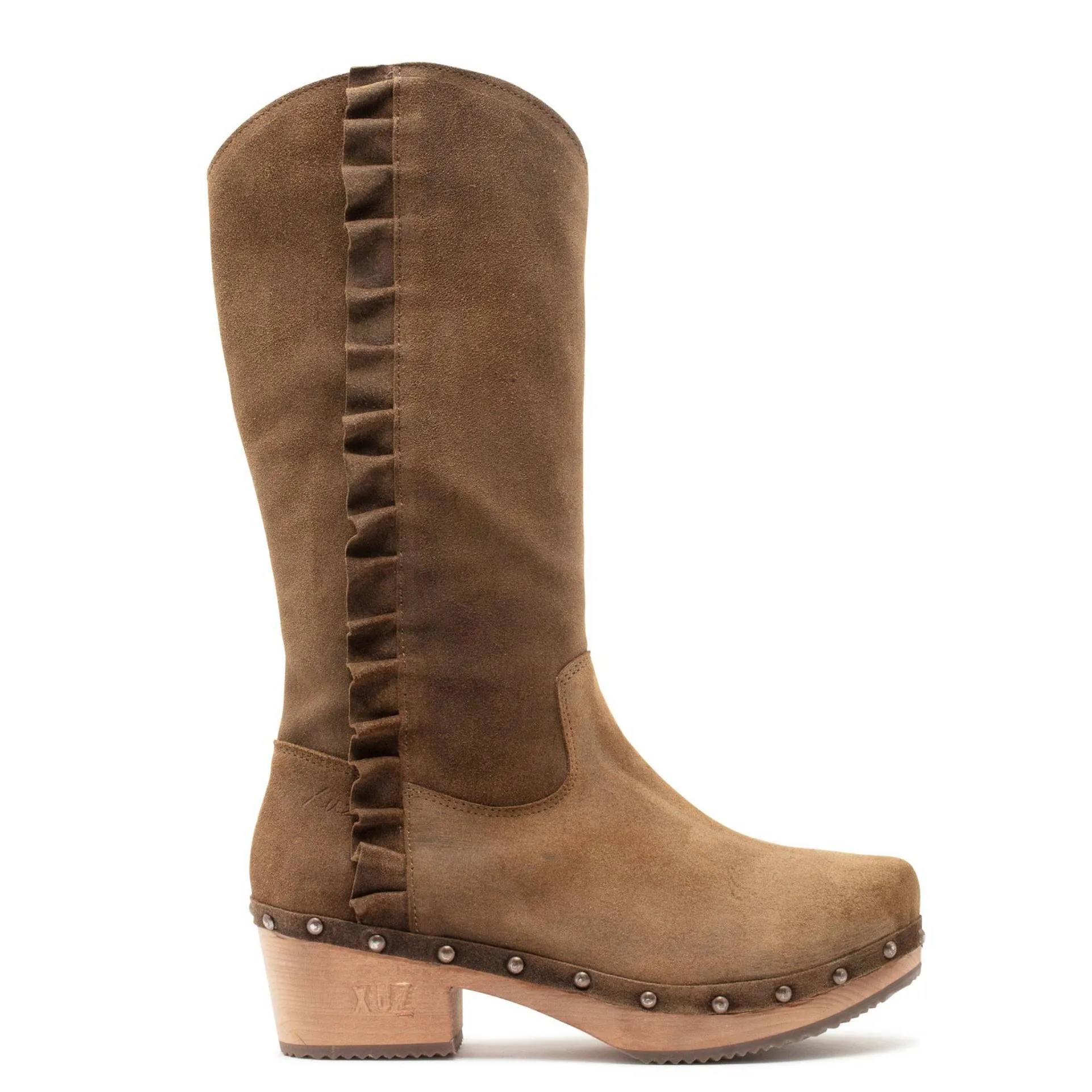 Botas XUZ Altas com Salto e Folhos Castanhas 30076