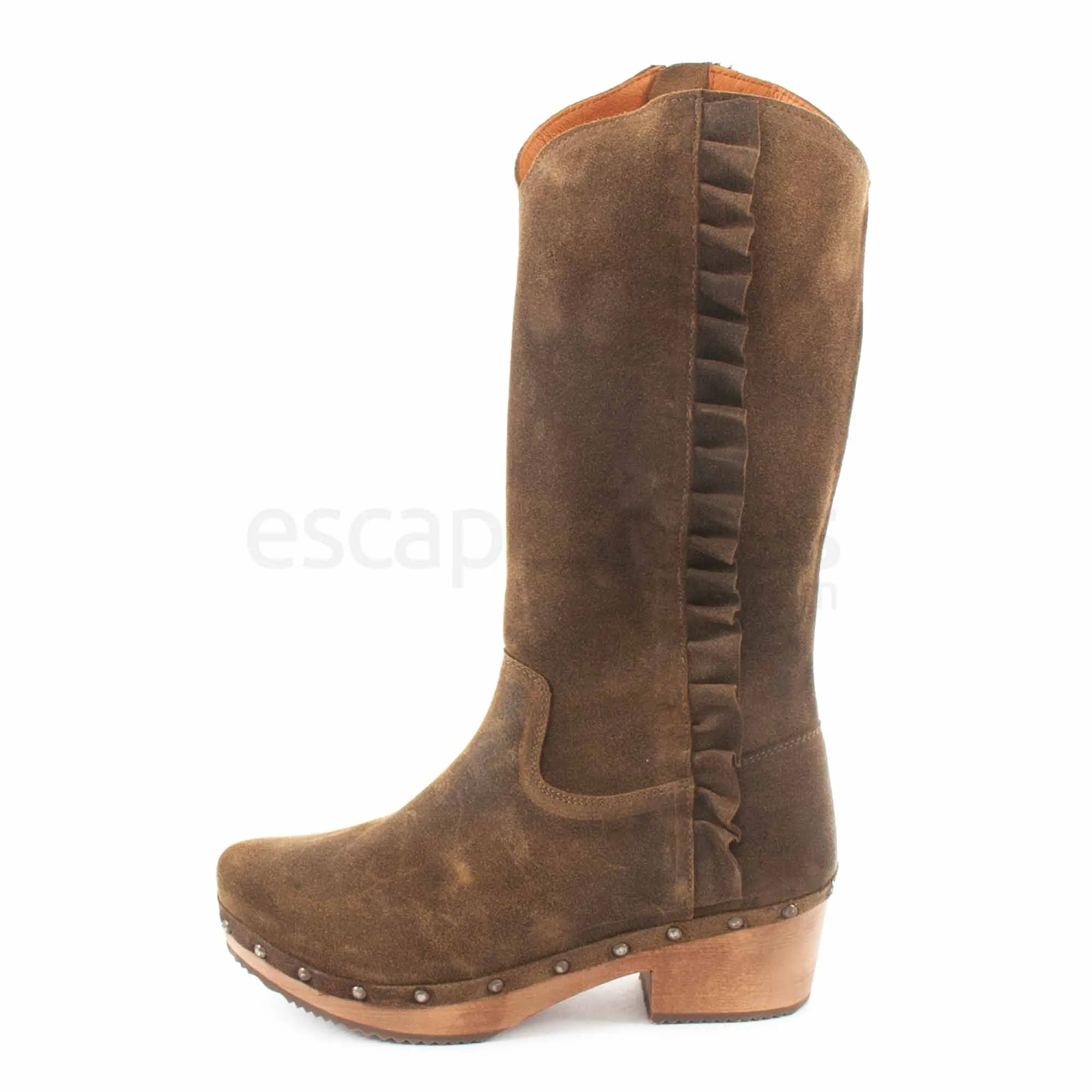 Botas XUZ Altas com Salto e Folhos Castanhas 30076
