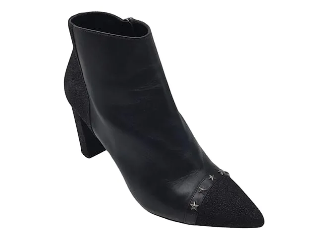 Botines de cuero con punta en punta y tachuelas de estrellas negras de Longchamp Negro 