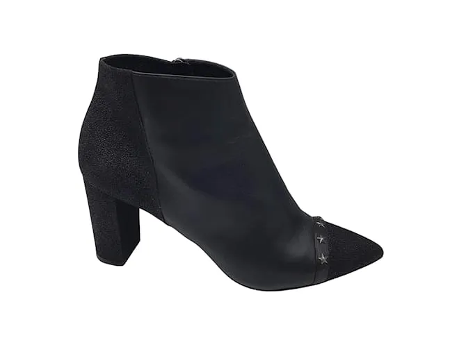 Botines de cuero con punta en punta y tachuelas de estrellas negras de Longchamp Negro 
