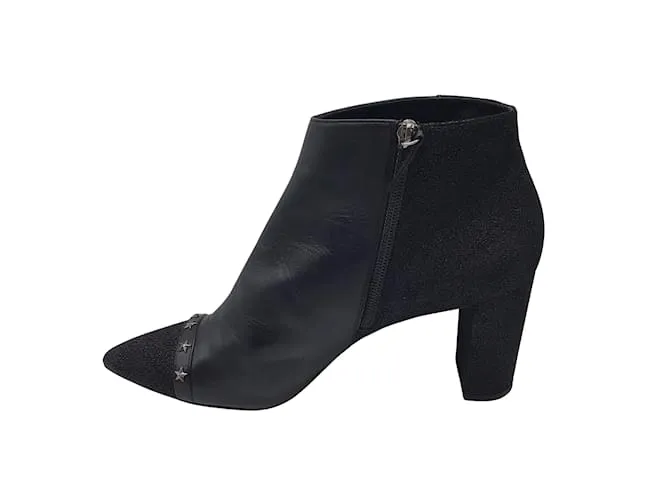 Botines de cuero con punta en punta y tachuelas de estrellas negras de Longchamp Negro 