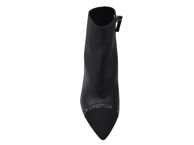 Botines de cuero con punta en punta y tachuelas de estrellas negras de Longchamp Negro 