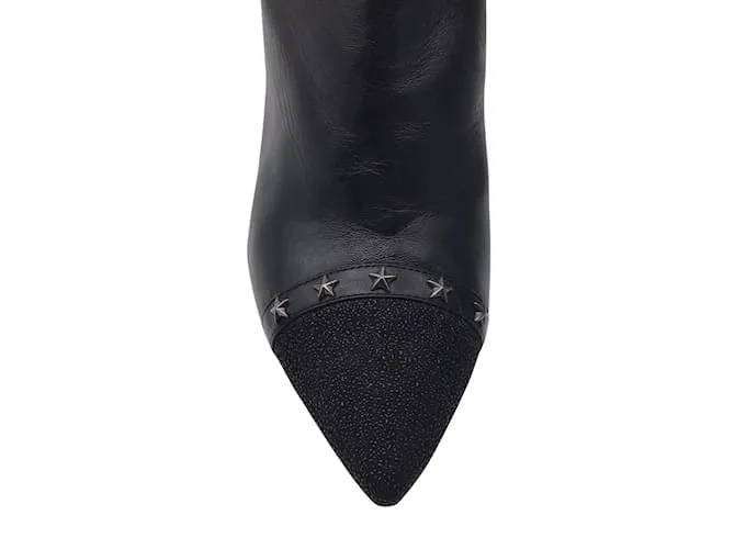 Botines de cuero con punta en punta y tachuelas de estrellas negras de Longchamp Negro 