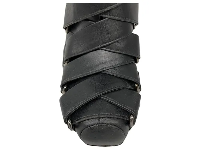 Botines de cuero de tacón alto con detalles de correa Christian Louboutin Negro 