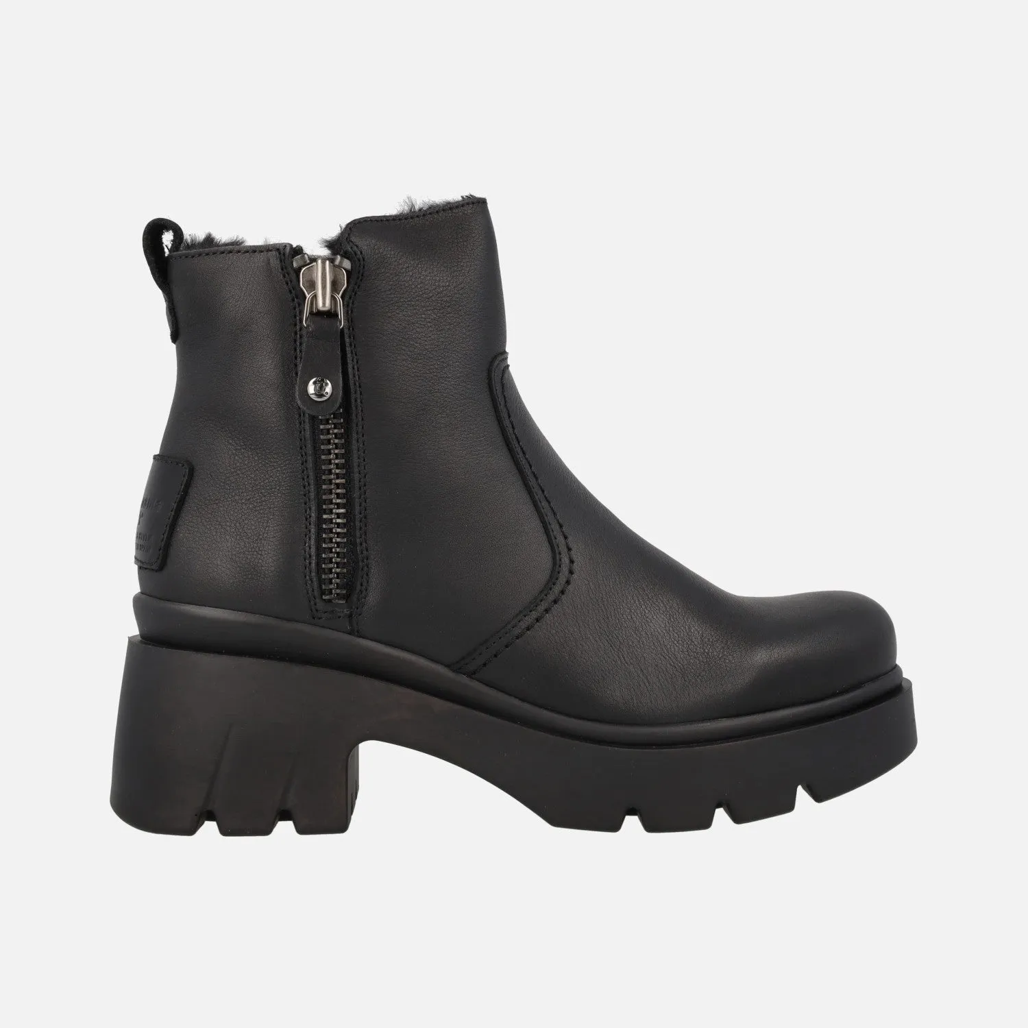 Botines de tacón y plataforma Phuket en piel negra con forro de pelo
