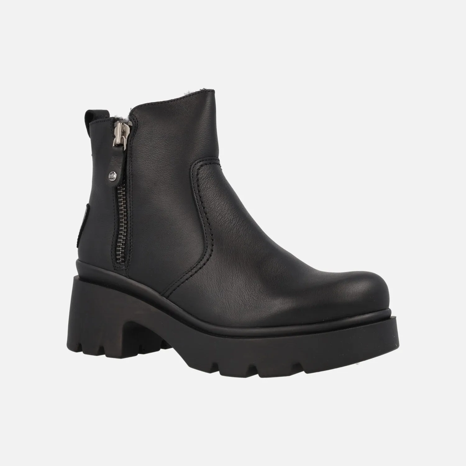 Botines de tacón y plataforma Phuket en piel negra con forro de pelo