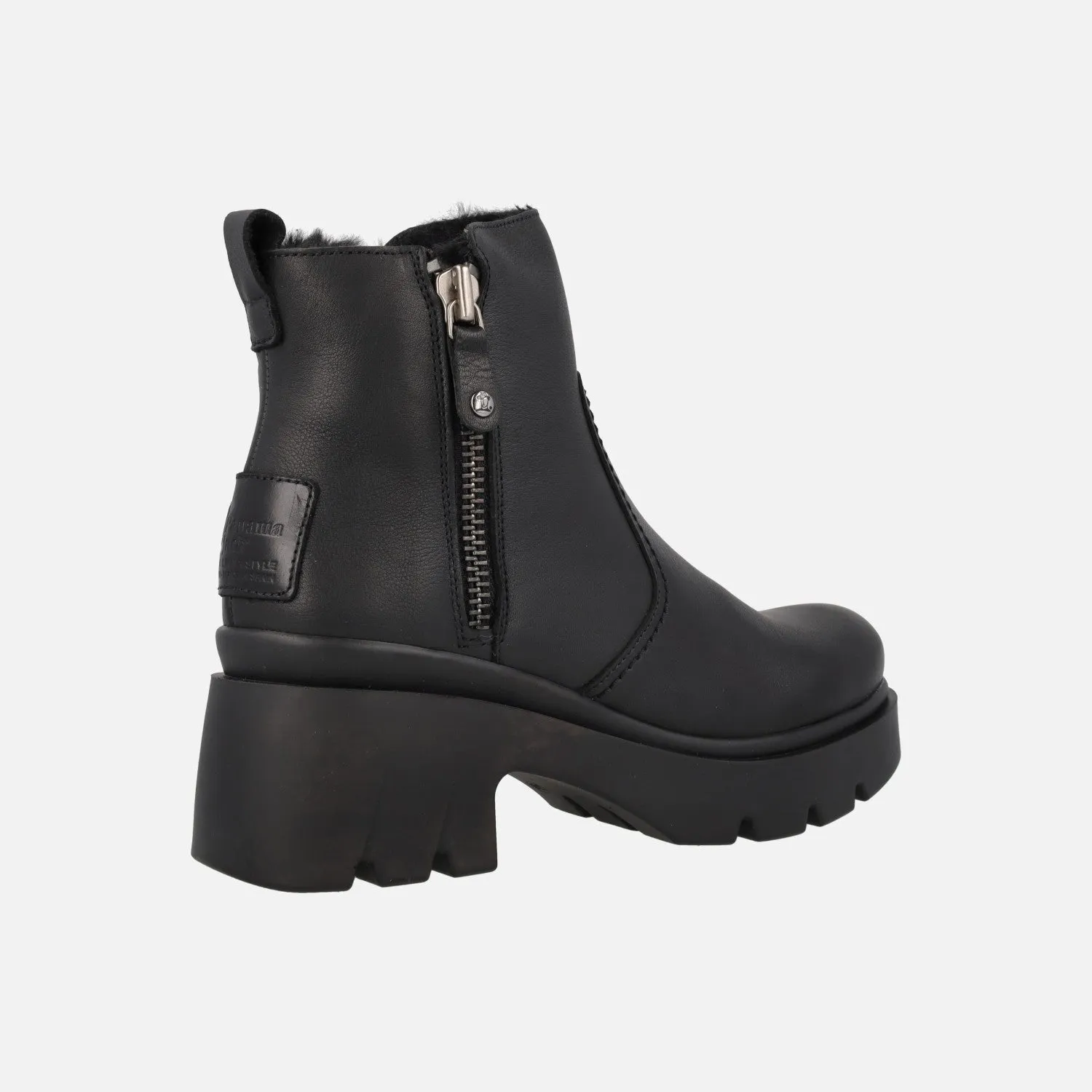 Botines de tacón y plataforma Phuket en piel negra con forro de pelo