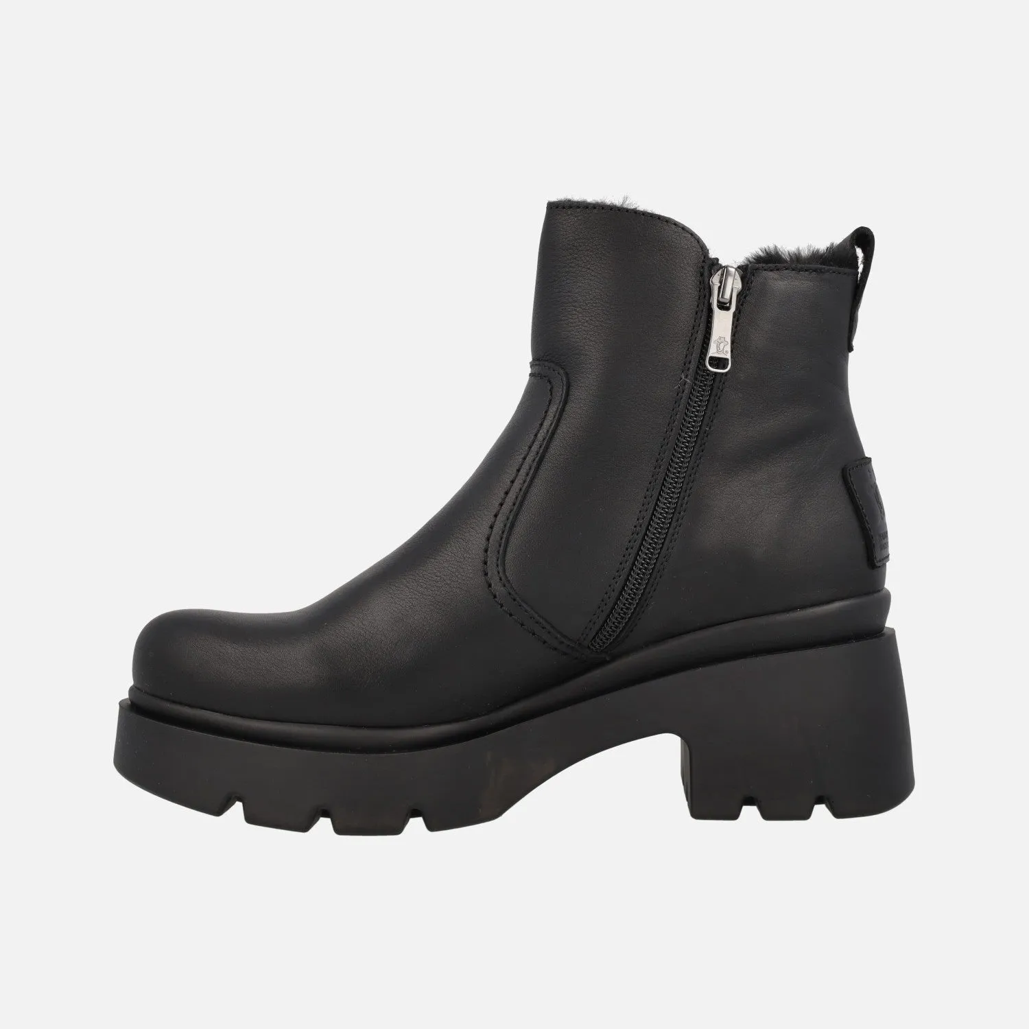 Botines de tacón y plataforma Phuket en piel negra con forro de pelo
