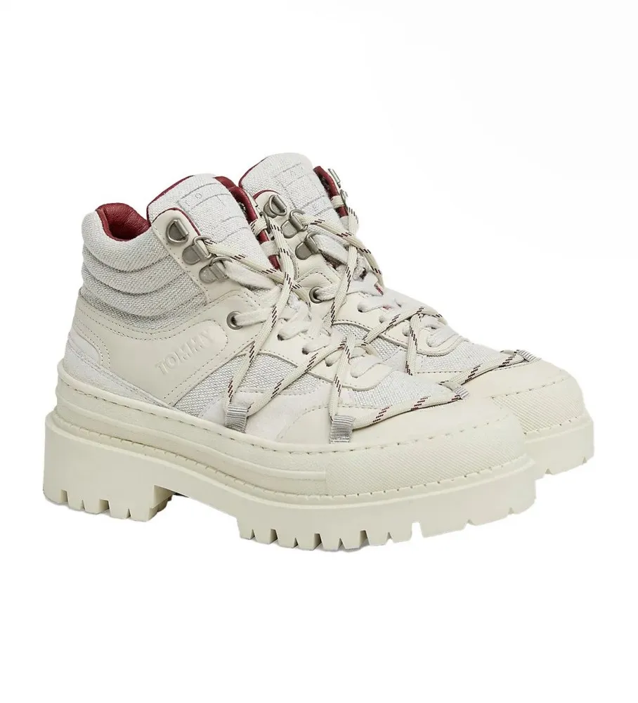 Botines hibridos de cordones blanco roto